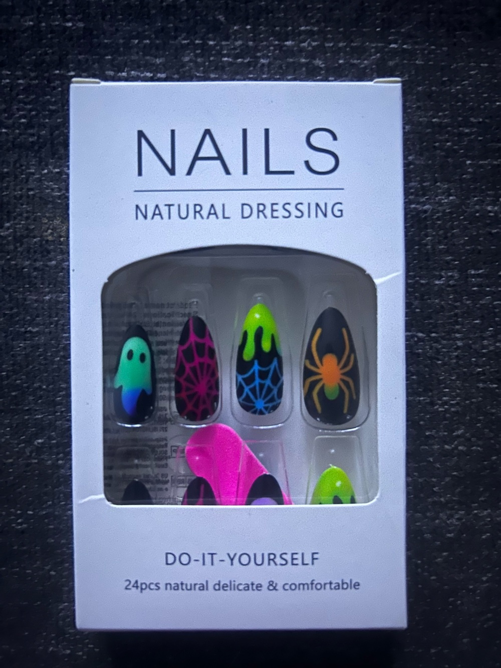 24pcs Halloween Spider Web Neon Press On Nails Set